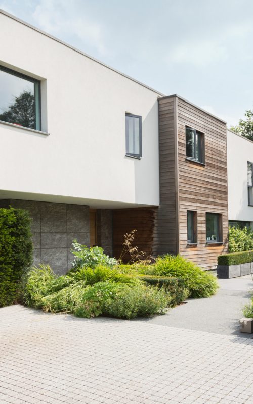 Hedges around modern house